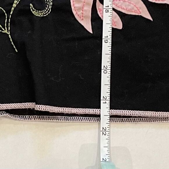 Heart Soul Black Cotton A-Line Skirt Pink Floral Applique Embroidered, Size 5 - Picture 11 of 12